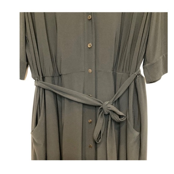 Jones New York Black Button Down Belted Jersey Knit Dress with Side Pockets - Picture 4 of 8